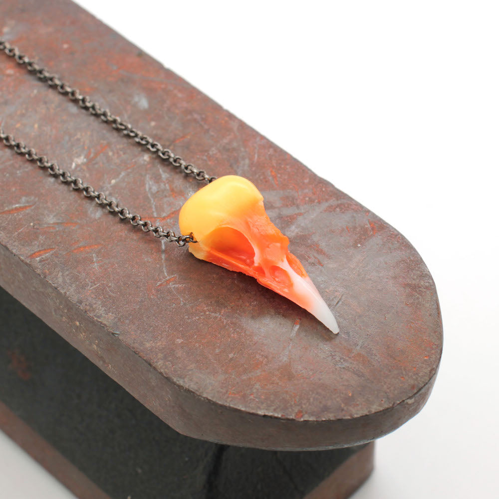 candy corn magpie skull necklace