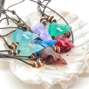 seaglass sparrow skull necklace
