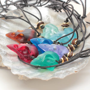seaglass sparrow skull necklace