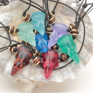 seaglass sparrow skull necklace