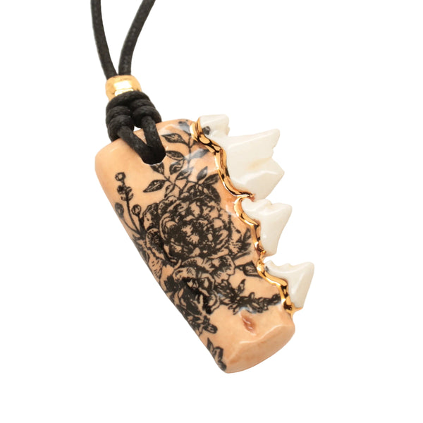 ceramic coyote jaw necklace preorder - bone - skullery