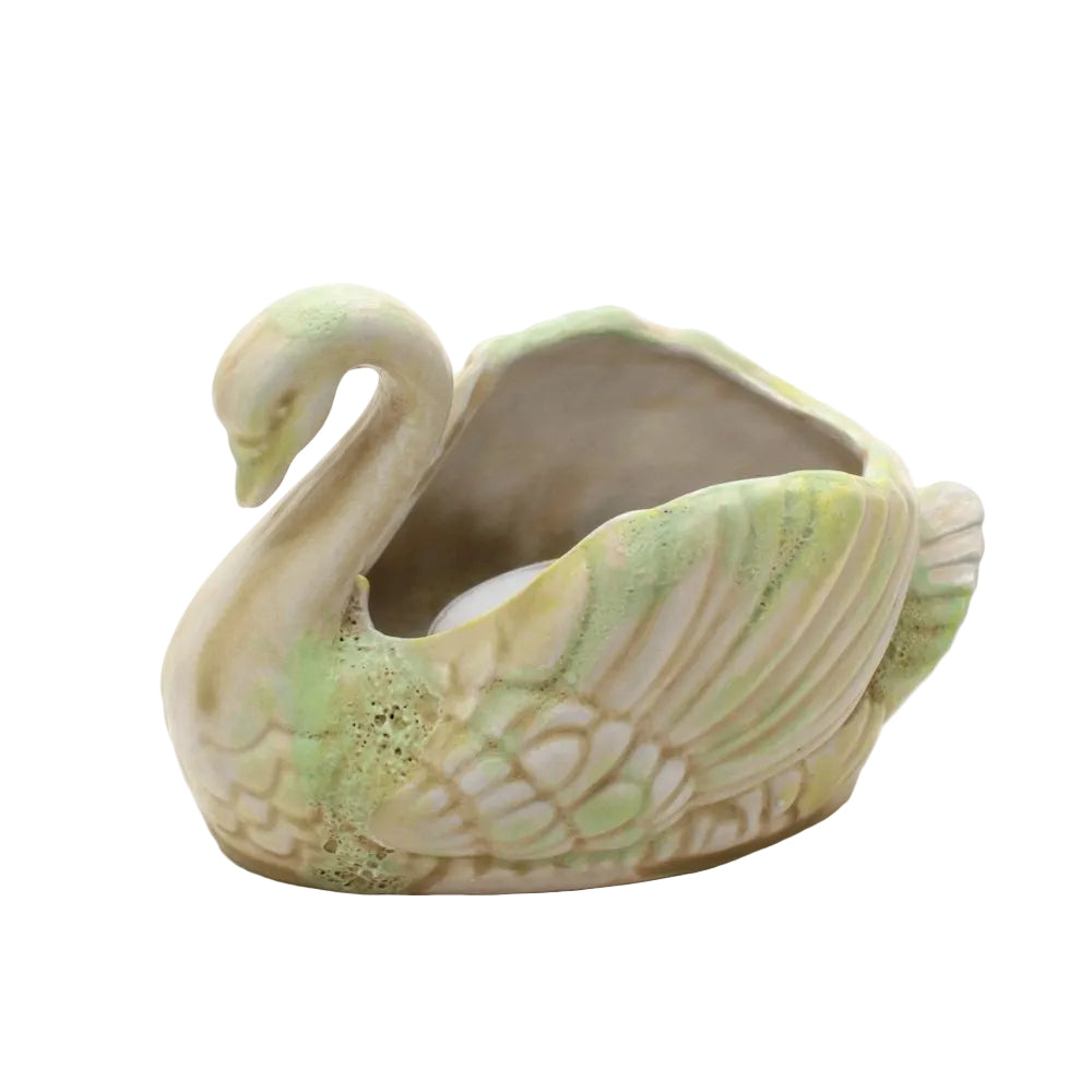 ceramic swan candle holder - grime