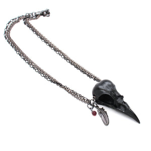 black magpie skull necklace