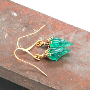 gem mini sparrow earrings - emerald + gold