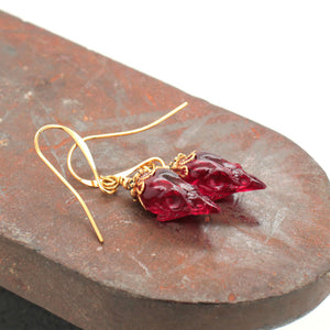 gem mini sparrow earrings - garnet + gold