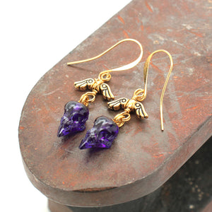 winged gem mini sparrow earrings - amethyst + gold